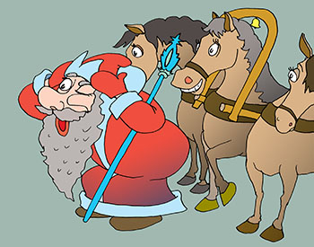 Карикатура про Дед Мороз на тройке. Дед Мороз и тройка лошадей