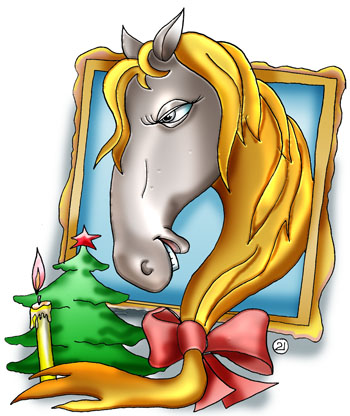 Карикатура о годе лошади. Год лошади. Портрет любимой лошади. Гадание на рождество со свечкой.