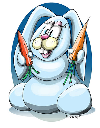 Открытка С наступающим Новым годом.Крольчиха с морковками. Крольчиха из снега с морковкой. Дизайн снеговика.