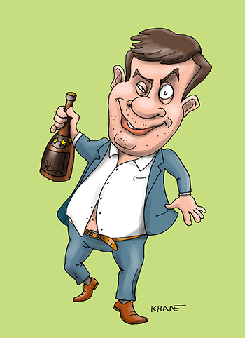 Карикатура про хорошего человека. Хорошего человека издалека видать, у него добрая улыбка, лукавый
прищур и бутылка коньяка в правой руке... 