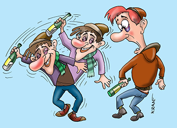 Карикатура про алкоголизм. Пьяница завидует алкоголику.