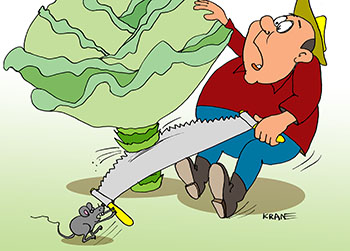 Карикатура о капусте. Дачник пилит капусту пилой дружба с мышонком