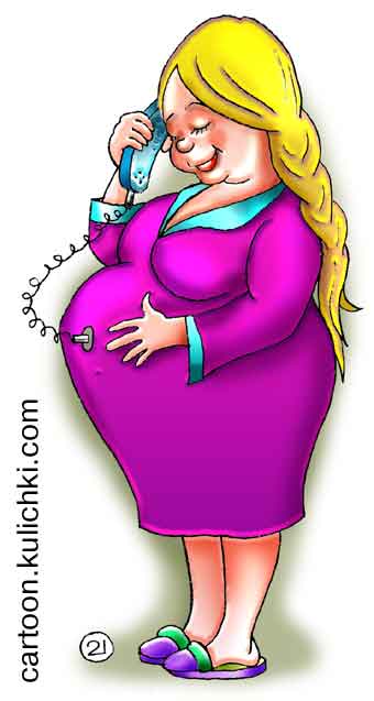 Карикатура о беременности. УЗИ во время беременности. Разговаривает с плодом в утробе матери.