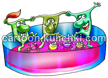 Карикатура о В чашке Петри вирусы, бактерии, вредные микробы чувствуются себя в сладко кислой среде замечательно.