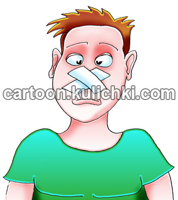 Карикатура о профилактике инфекционных заболеваний распространяющихся воздушно-капельным путем. Заклеил нос скотчем чтобы не попадали вирусы.