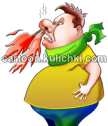 Карикатура о раздражении слизистой носа. Лечение насморка каплями для носа раздражают слизистую.
