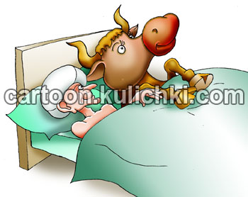 Карикатура о священной корове. В Индии корова – священное животное. Йоги любят пить коровье молоко для здоровья. Индус в чалме спит с коровой.