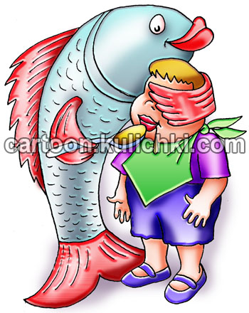 Карикатура о рыбьем жире. Рыбий жир детям из печени трески очень богат витамином Р. Необходим зимой из-за недостатка ультрафиолета.