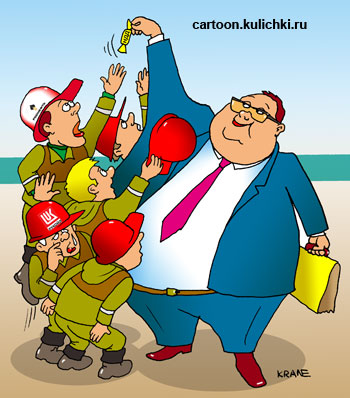 Карикатура о конфетке. Чиновник дразнит конфеткой нефтяные компании.